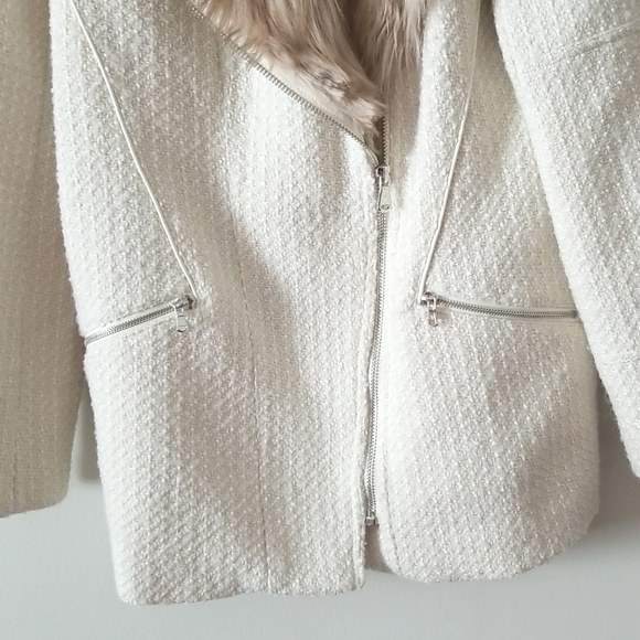 Faux Fur Trim Cream Car Coat - Picture 6 of 16